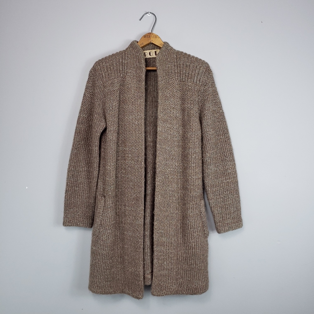 80s Vintage Long Knit Brown Mohair Cardigan Open